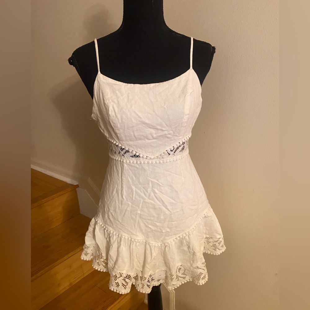 White Lace Trim Spaghetti Strap Mini Dress